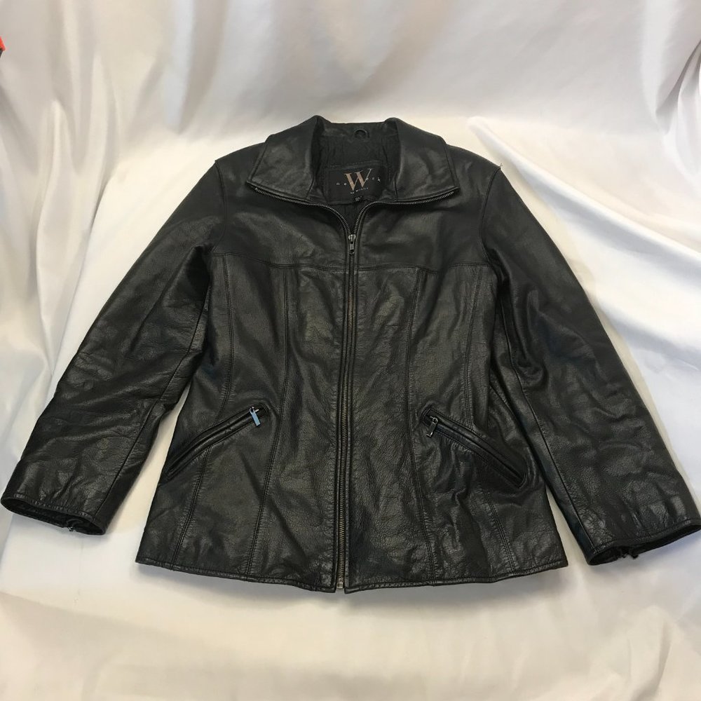 Leather Jacket Women's Med Black Full Zipper Front Pockets W New York by Winlit